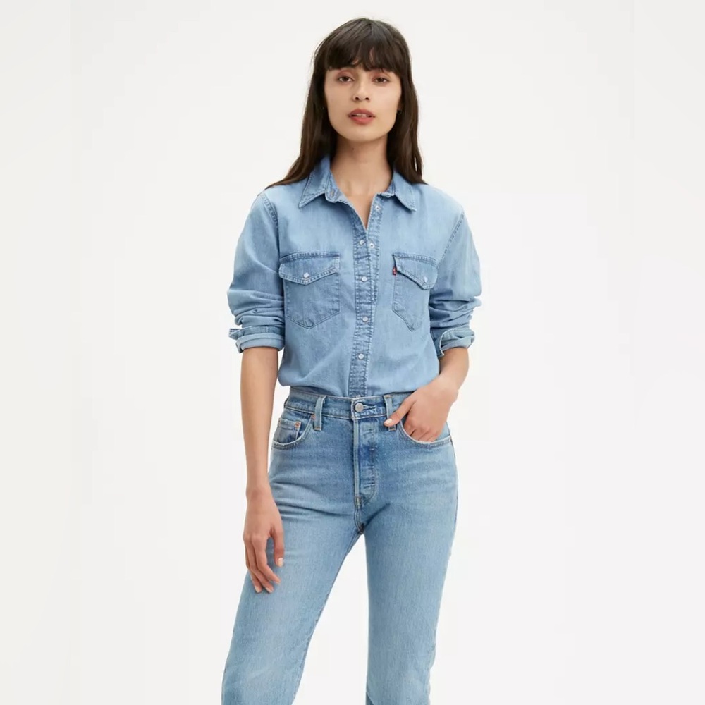 Levi’s essential western denim tailored fit shirt size M - Picture 2 of 12
